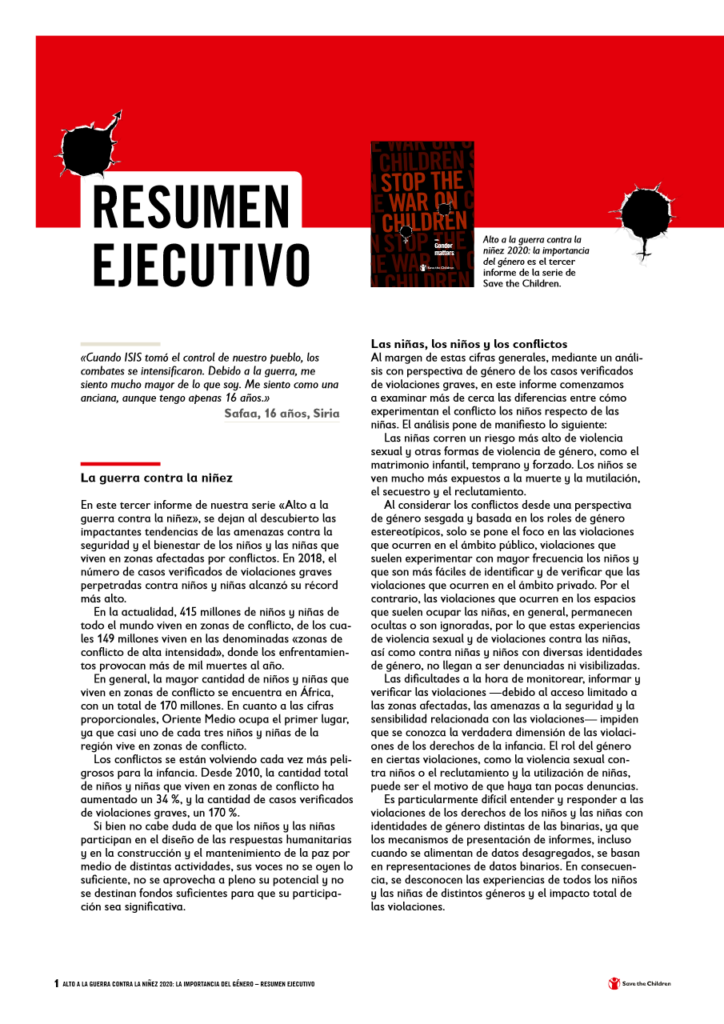 Alto a la guerra contra la niñez 2020: la importancia del género_Resumen